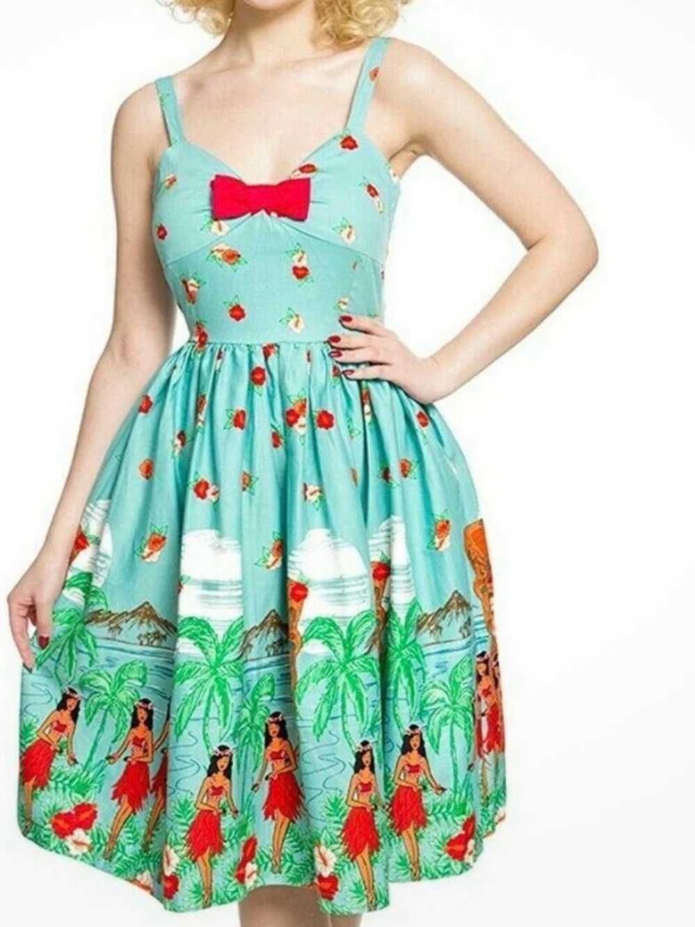 Lindy Bop Misty Tiki Hawaiian Hula Dress Swing Rockabilly 50s US 16 / UK 18